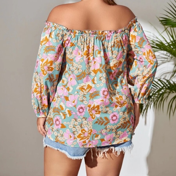 Boho Plus Floral Print Off Shoulder Blouse - Picture 5 of 7